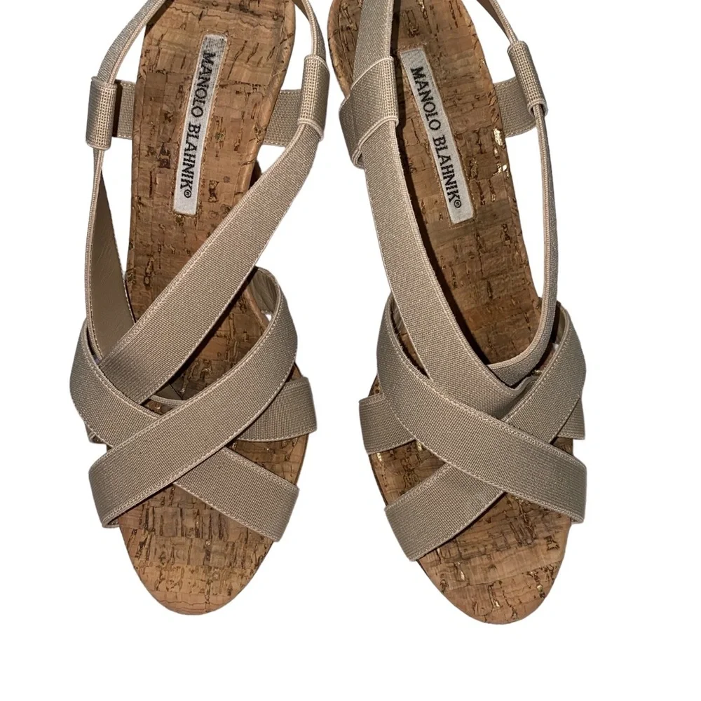 Manolo Blahnik Beige Lasti Cork Sling Back Sandal - Size 38 (US 7.5) - Picture 4 of 7